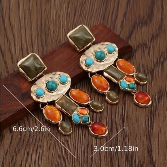 🧡 NEW Stunning & colorful bohemian style dangle earrings 🧡 - Picture 3 of 4